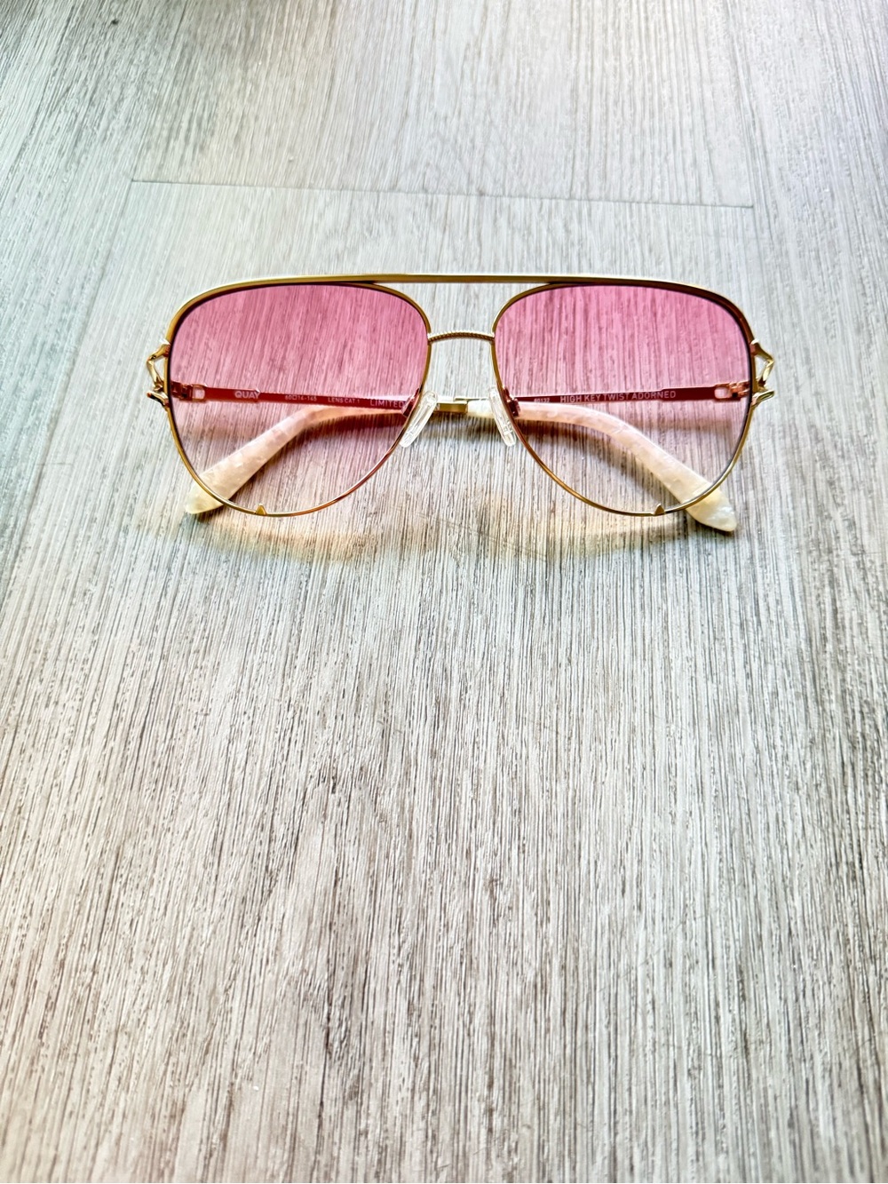 quay australia high key twist adorned pink & gold aviator sunglasses eyewear NEW